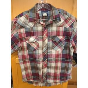 Vintage Wrangler  ‎ Pearl Snap Short Sleeve Pockets Shirt Men's Large  Plaid